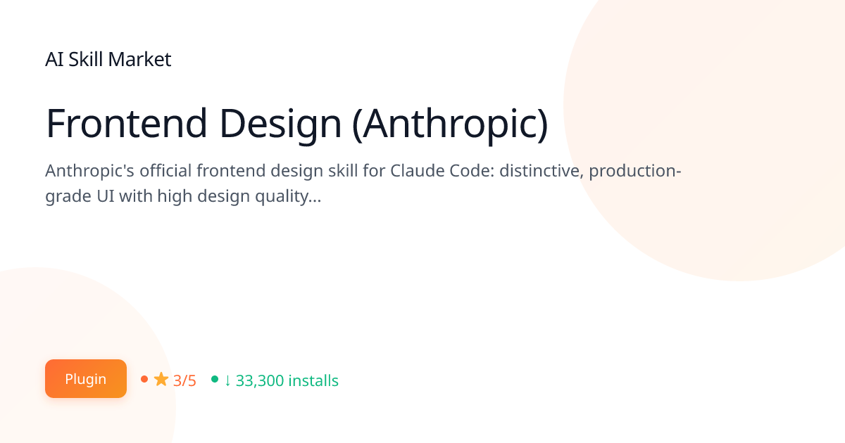Frontend Design (Anthropic): Design for Claude Code | AI Skill Market ...