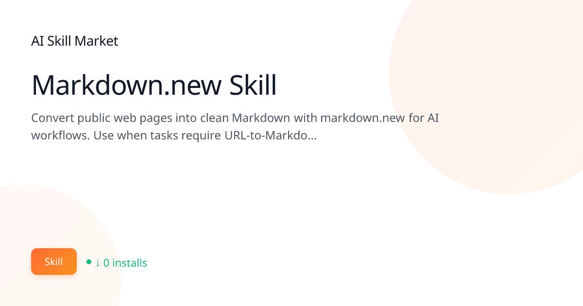 Markdown.new Skill: Documentation & Writing for Claude Code | AI Skill ...